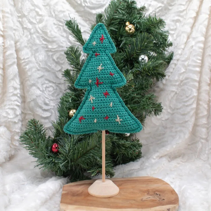 Haakpatroon kerstboom op 'n stokkie