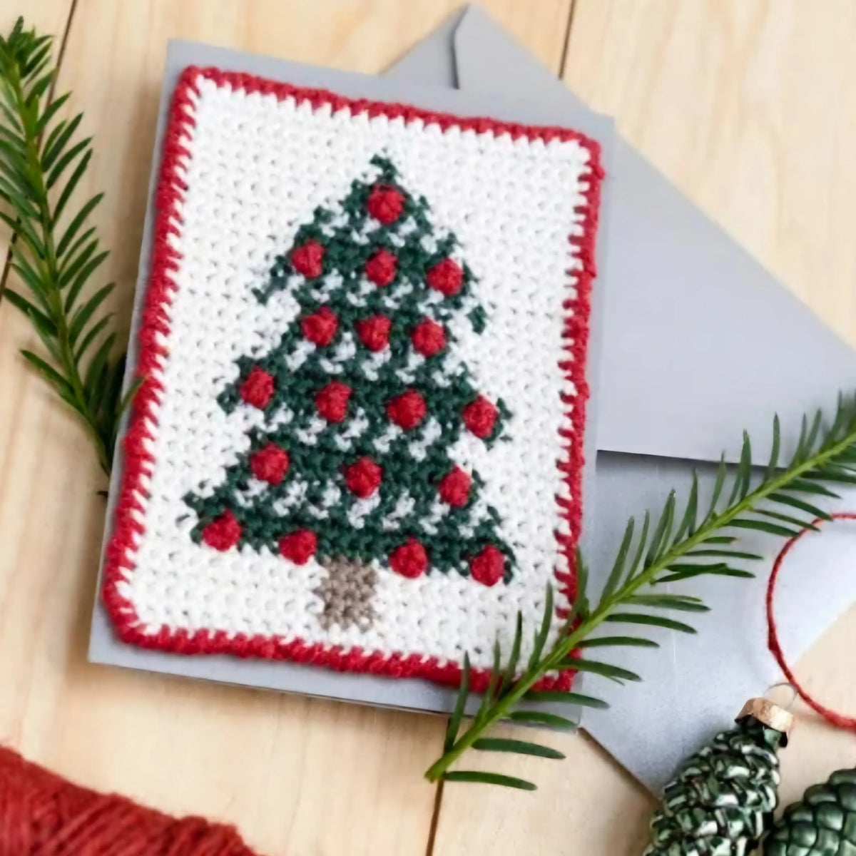 Gehaakt Haakpatroon intarsia kerstkaarten ontworpen door Marjahaakt
