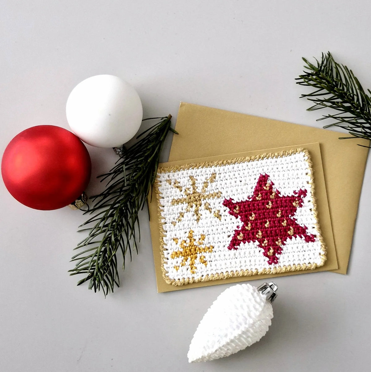 Gehaakt Haakpatroon intarsia kerstkaarten ontworpen door Marjahaakt