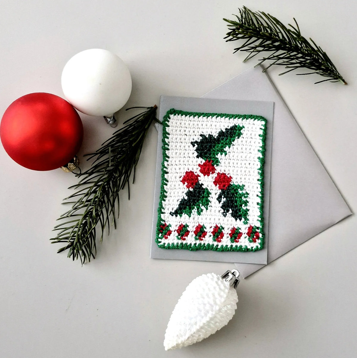 Gehaakt Haakpatroon intarsia kerstkaarten ontworpen door Marjahaakt
