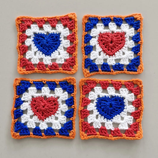 Gehaakt Haakpatroon granny square voor Koningsdag ontworpen door Marjahaakt