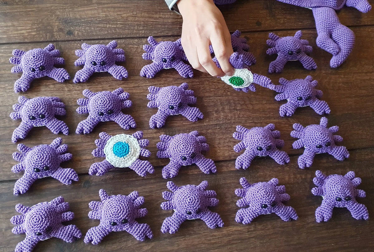 Gehaakt Haakpatroon memory spel Krab ontworpen door Haaksels en breisels in gebruik